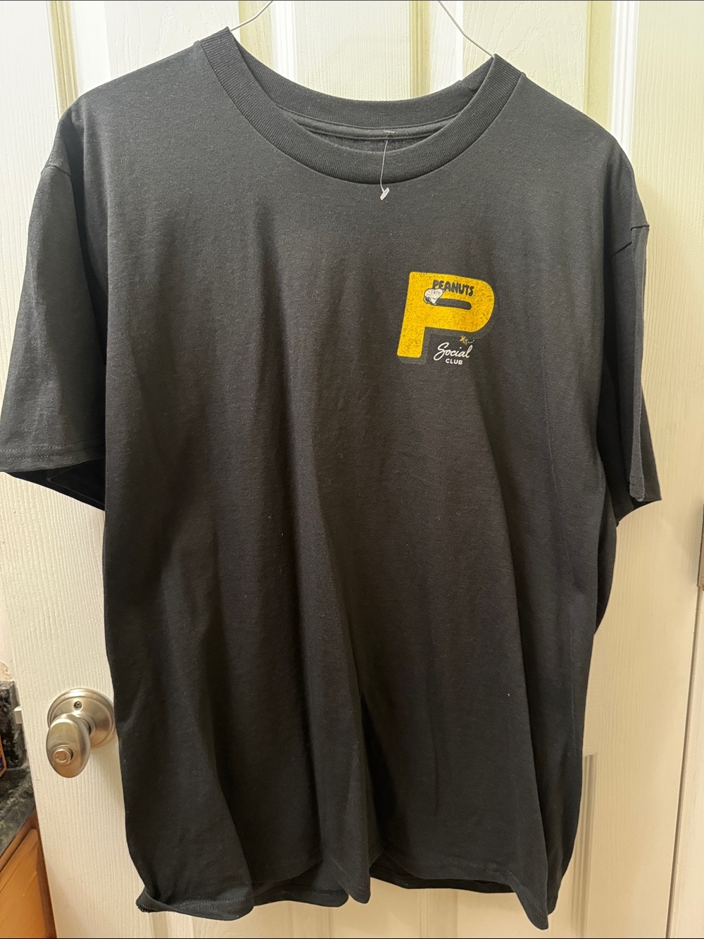 Peanuts Black Short Sleeve Tee with Yellow 'P' Chest Logo